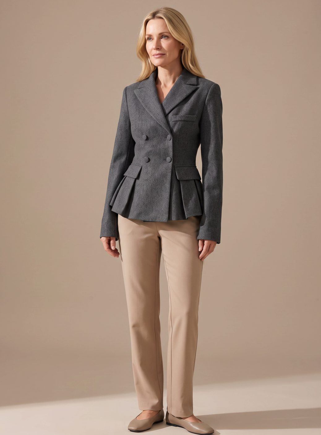 Women's Double-Breasted Peplum Blazer with Notch Lapel