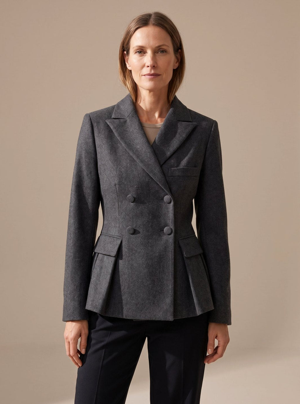 Women's Double-Breasted Peplum Blazer with Notch Lapel