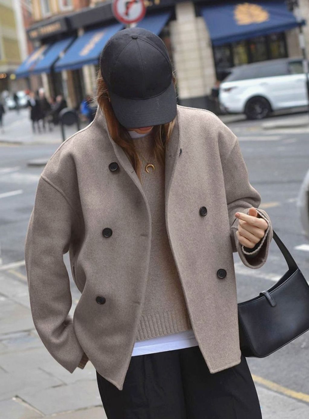 Women's Relaxed Double-Breasted Wool Pea Coat