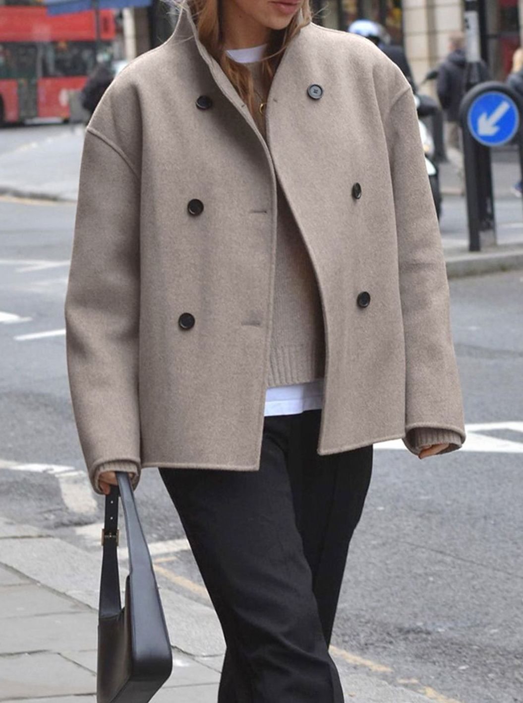 Women's Relaxed Double-Breasted Wool Pea Coat