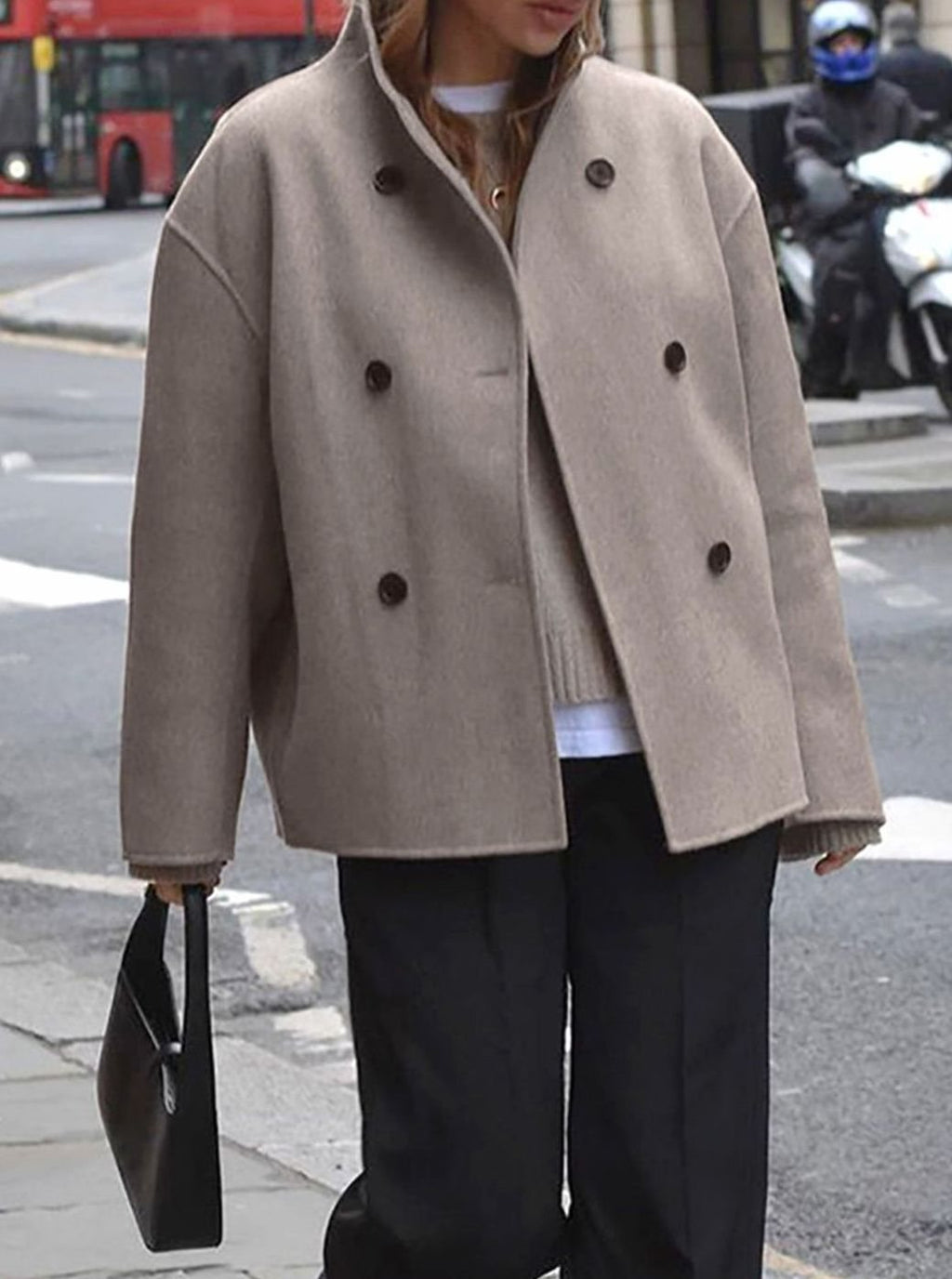Women's Relaxed Double-Breasted Wool Pea Coat