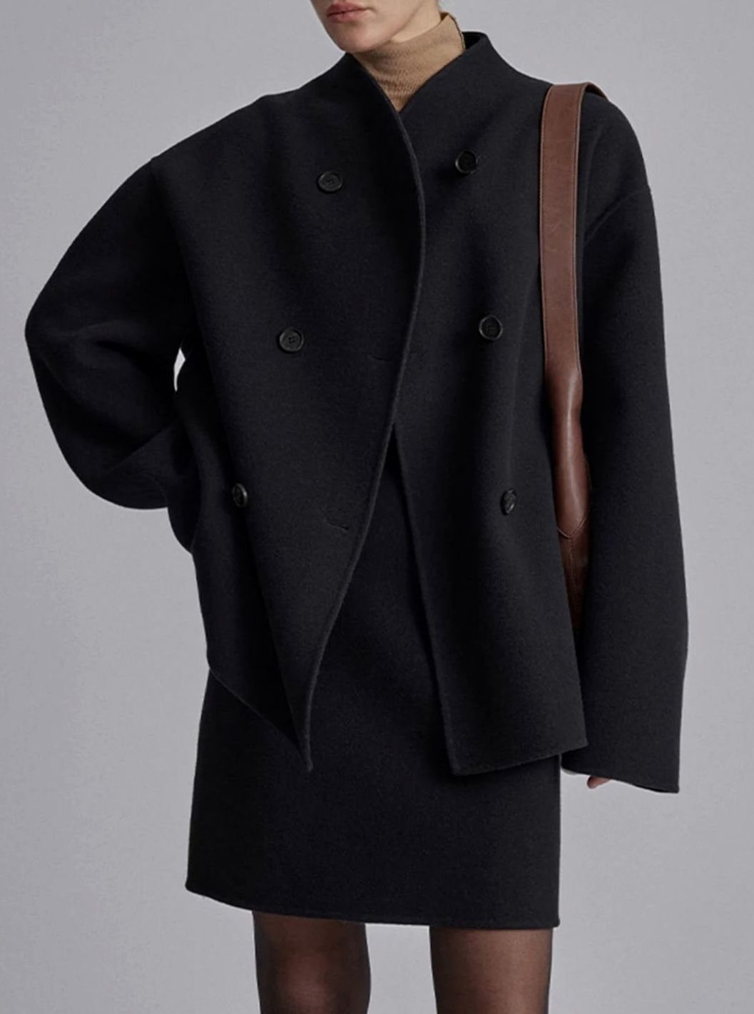 Women's Relaxed Double-Breasted Wool Pea Coat