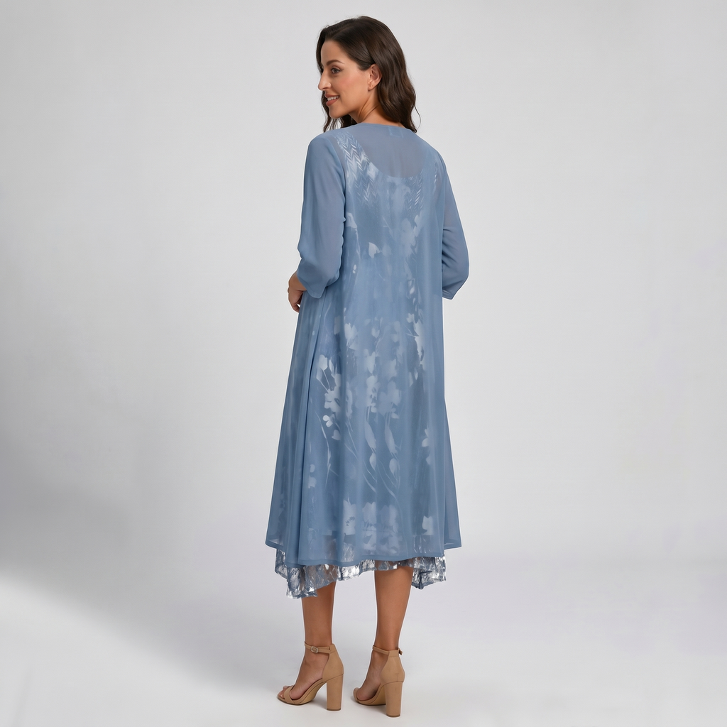 Women's Floral Midi Dress with Cardigan