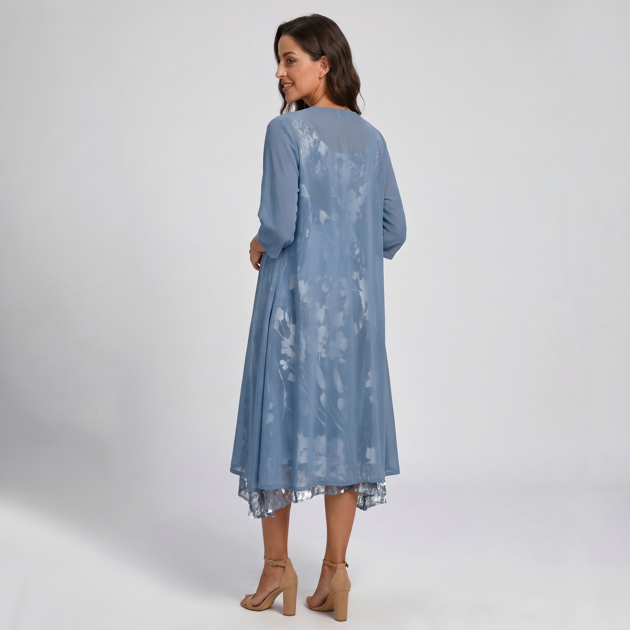 Women's Floral Midi Dress with Cardigan