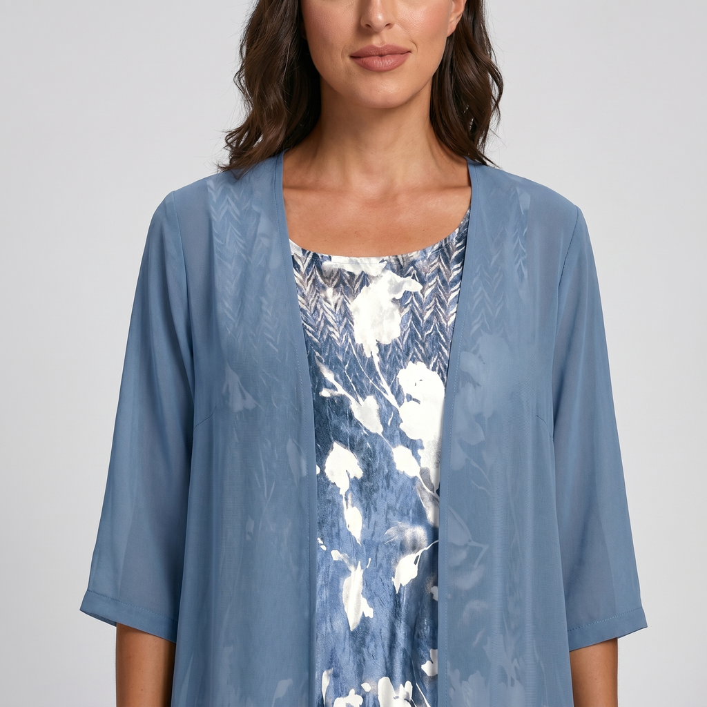 Women's Floral Midi Dress with Cardigan