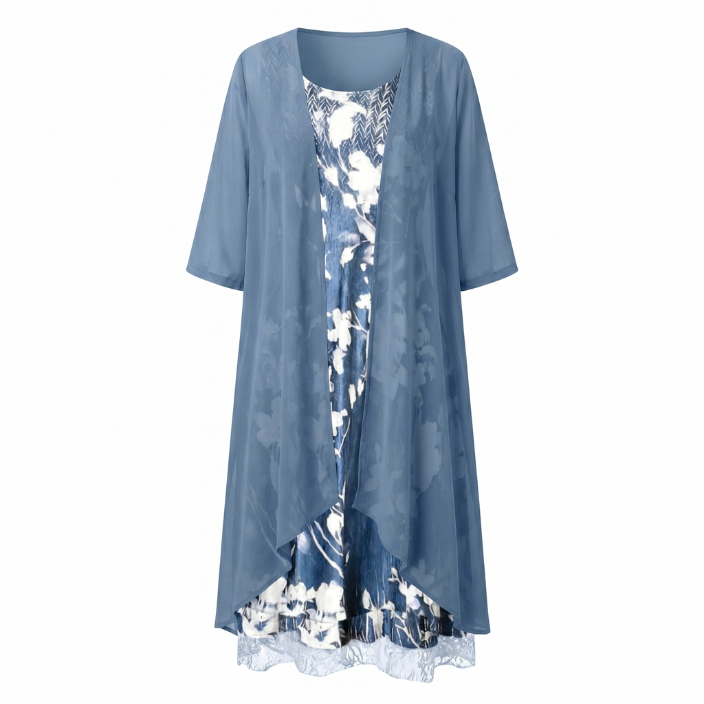 Women's Floral Midi Dress with Cardigan