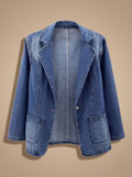 Women's Notch Lapel Single-Button Denim Blazer - Denim Blue