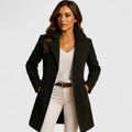 Women's Elegant Long Button-Front Coat - Black