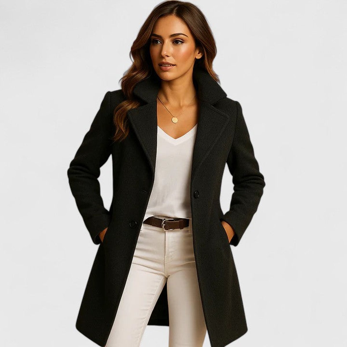 Women's Elegant Long Button-Front Coat