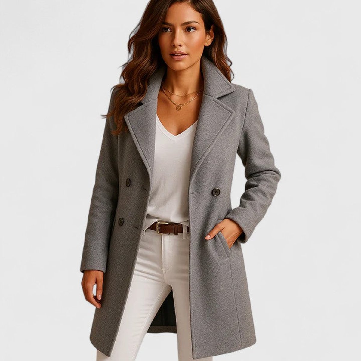 Women's Elegant Long Button-Front Coat - Gray