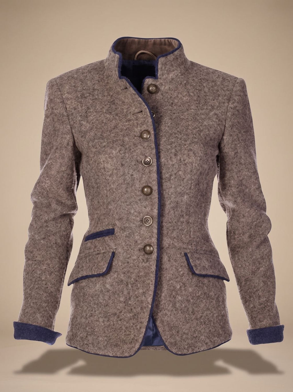 Women's Stand Collar Contrast Trim Button-Front Cardigan