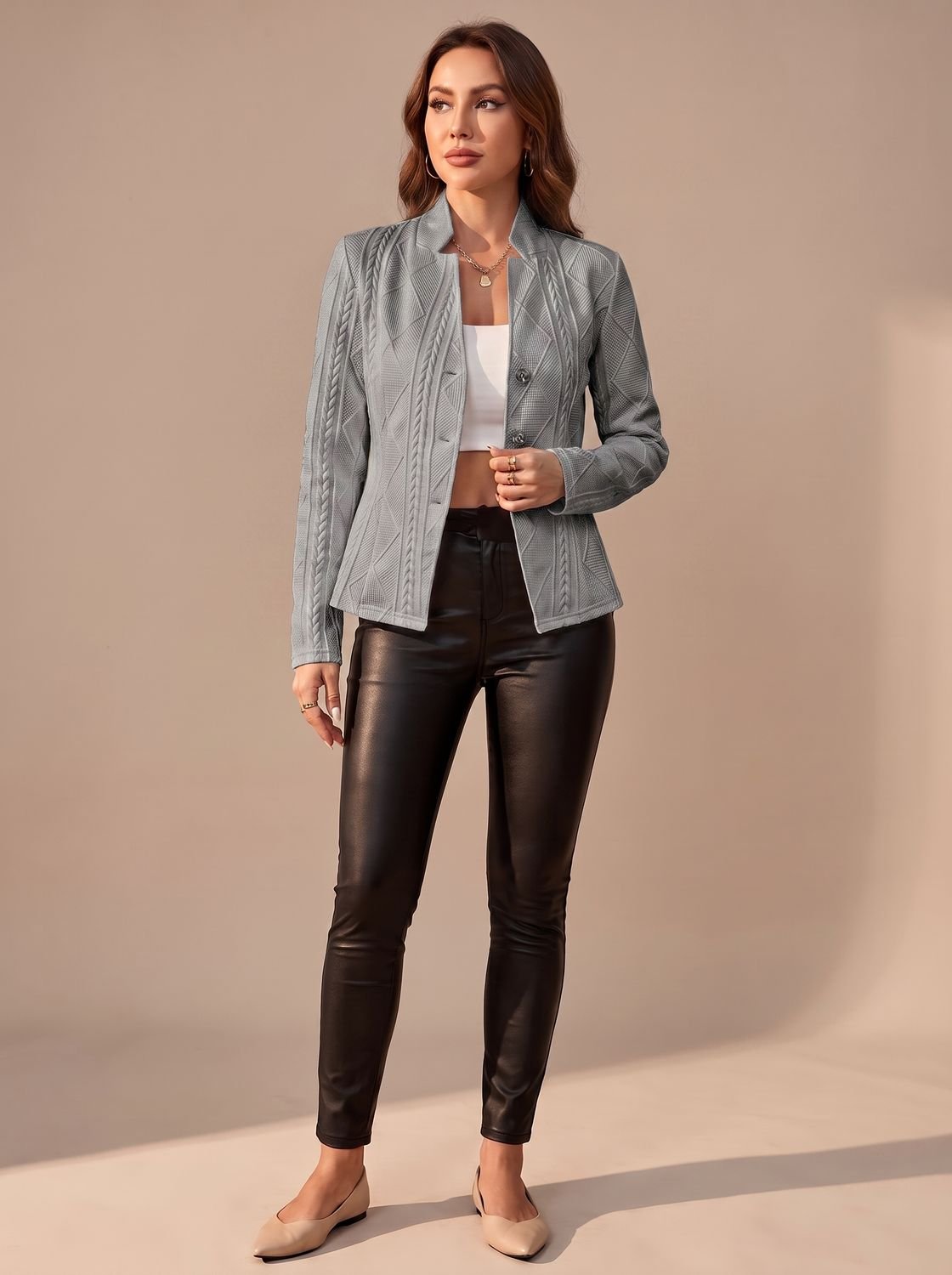 Women's Textured Cable-Knit Button-Front Winter Coat - Gray