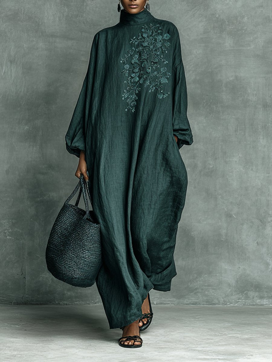 Women's Embroidered Linen Maxi Dress