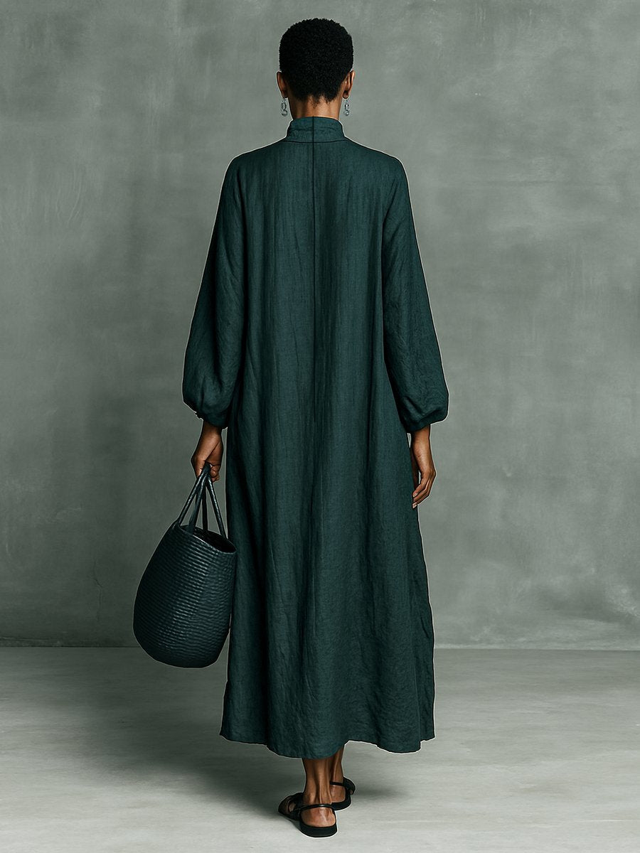 Women's Embroidered Linen Maxi Dress