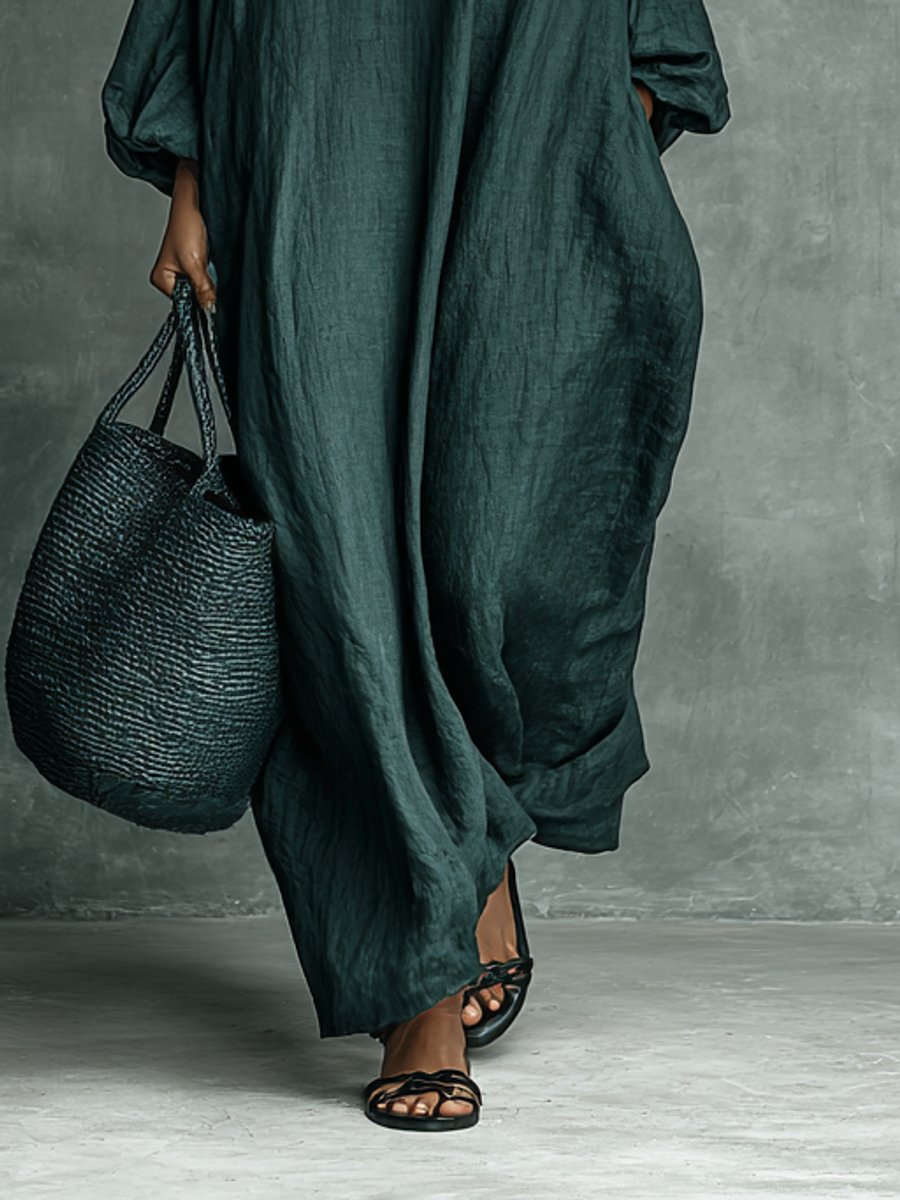 Women's Embroidered Linen Maxi Dress