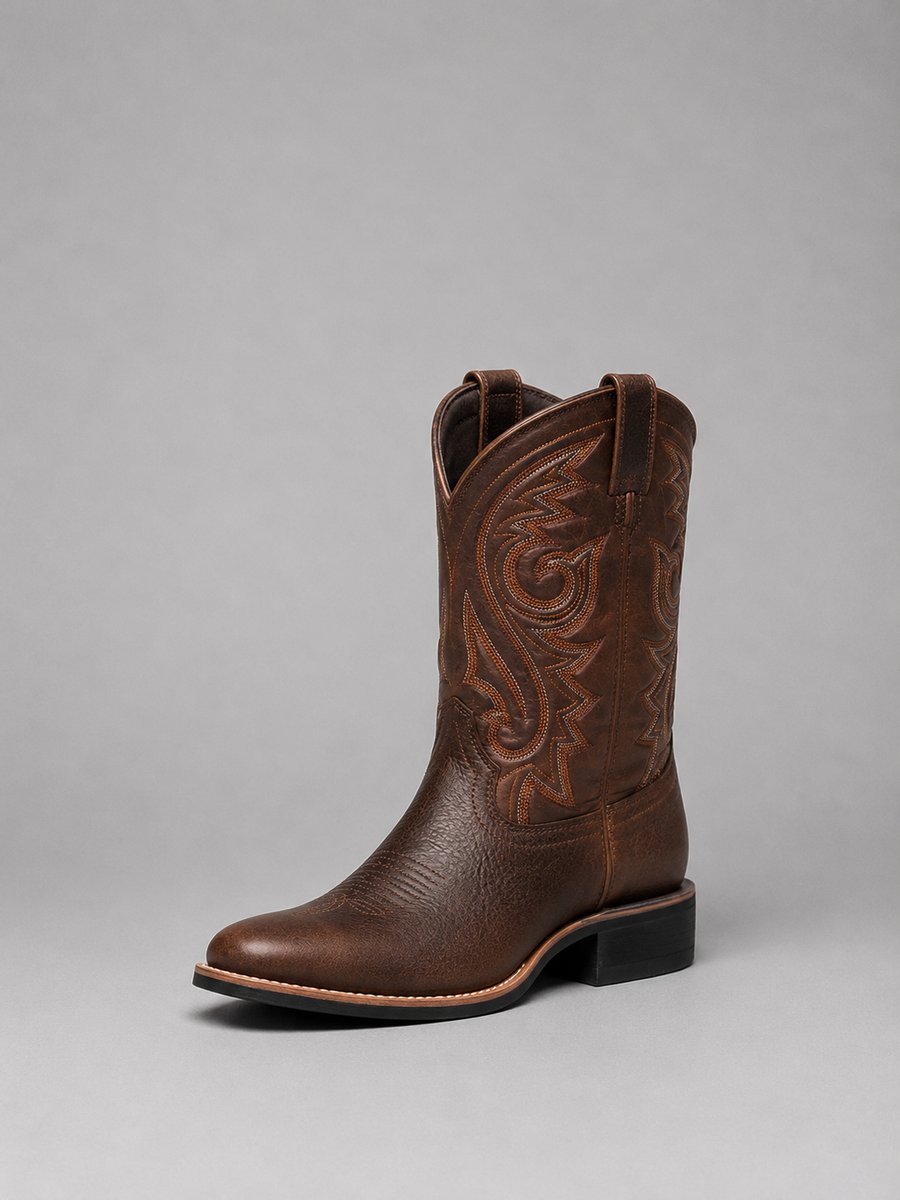 Women's Embroidered Leather Western Ankle Boots - Brown
