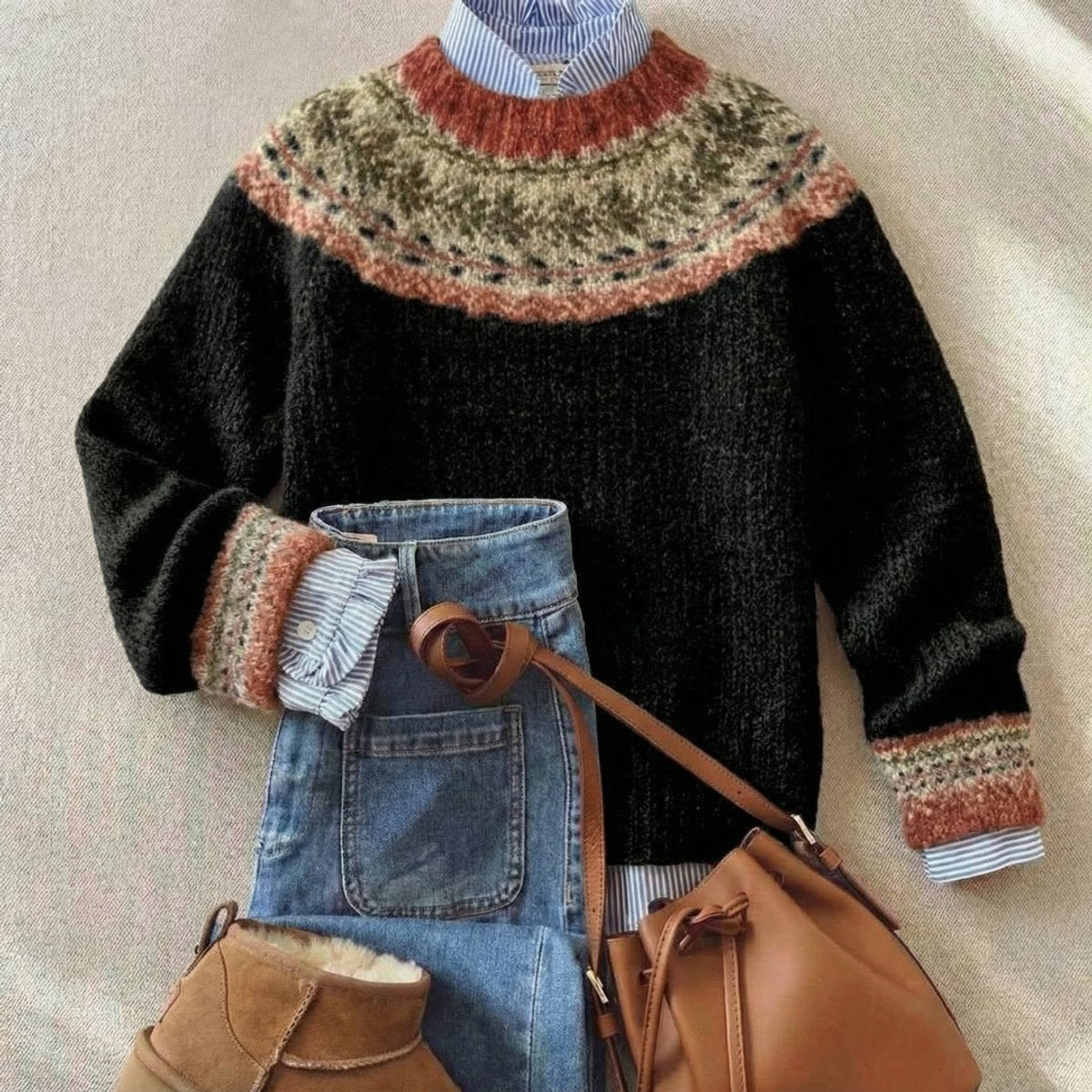 Women's Fair Isle Nordic Knit Sweater - Black Heritage