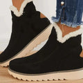 Women's Faux-Fur Lined Slip-On Winter Ankle Boots - Black