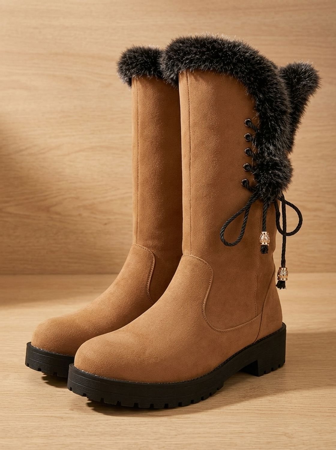 Women's Suede-Look Knee-High Snow Boots with Lug Sole
