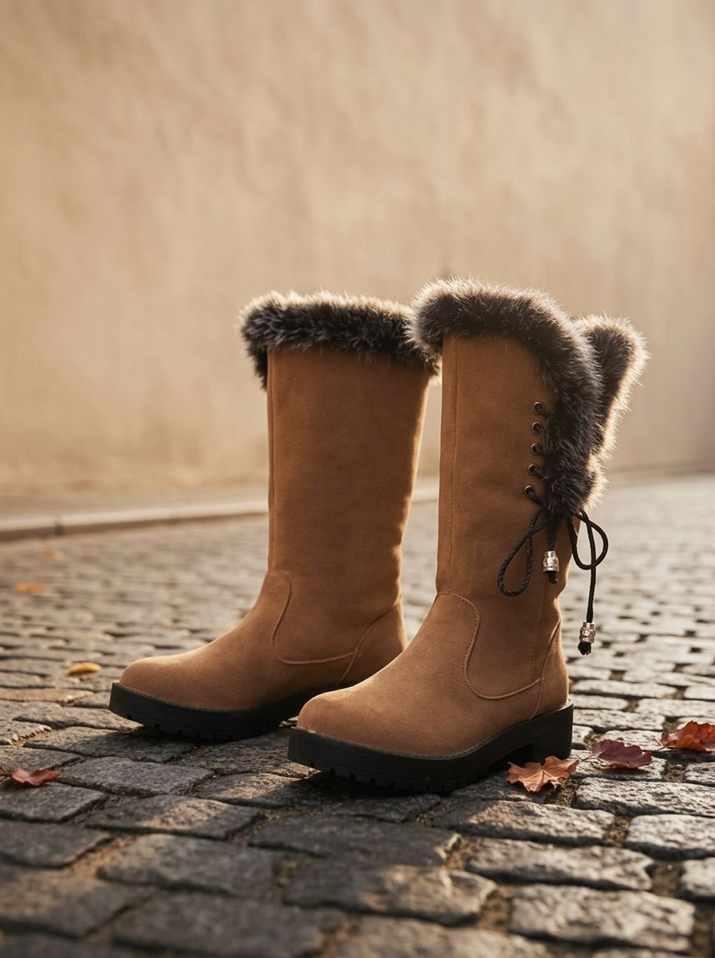 Women's Suede-Look Knee-High Snow Boots with Lug Sole