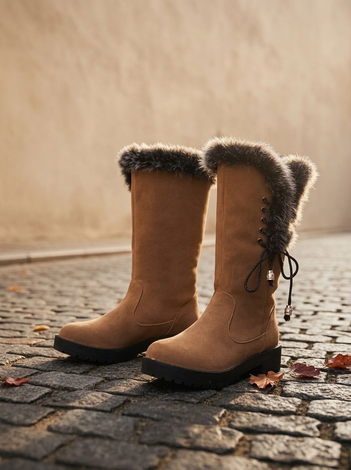 Women's Suede-Look Knee-High Snow Boots with Lug Sole
