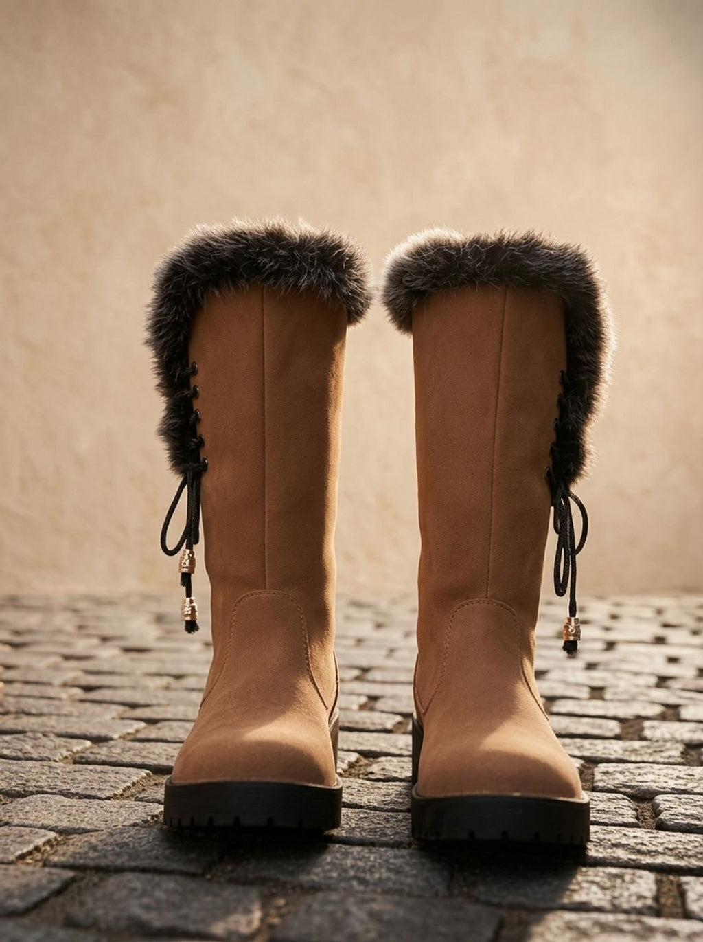 Women's Suede-Look Knee-High Snow Boots with Lug Sole
