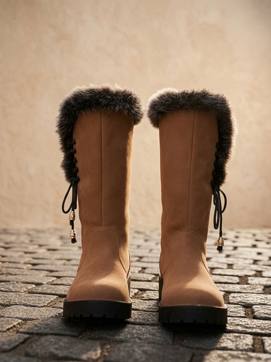 Women's Suede-Look Knee-High Snow Boots with Lug Sole