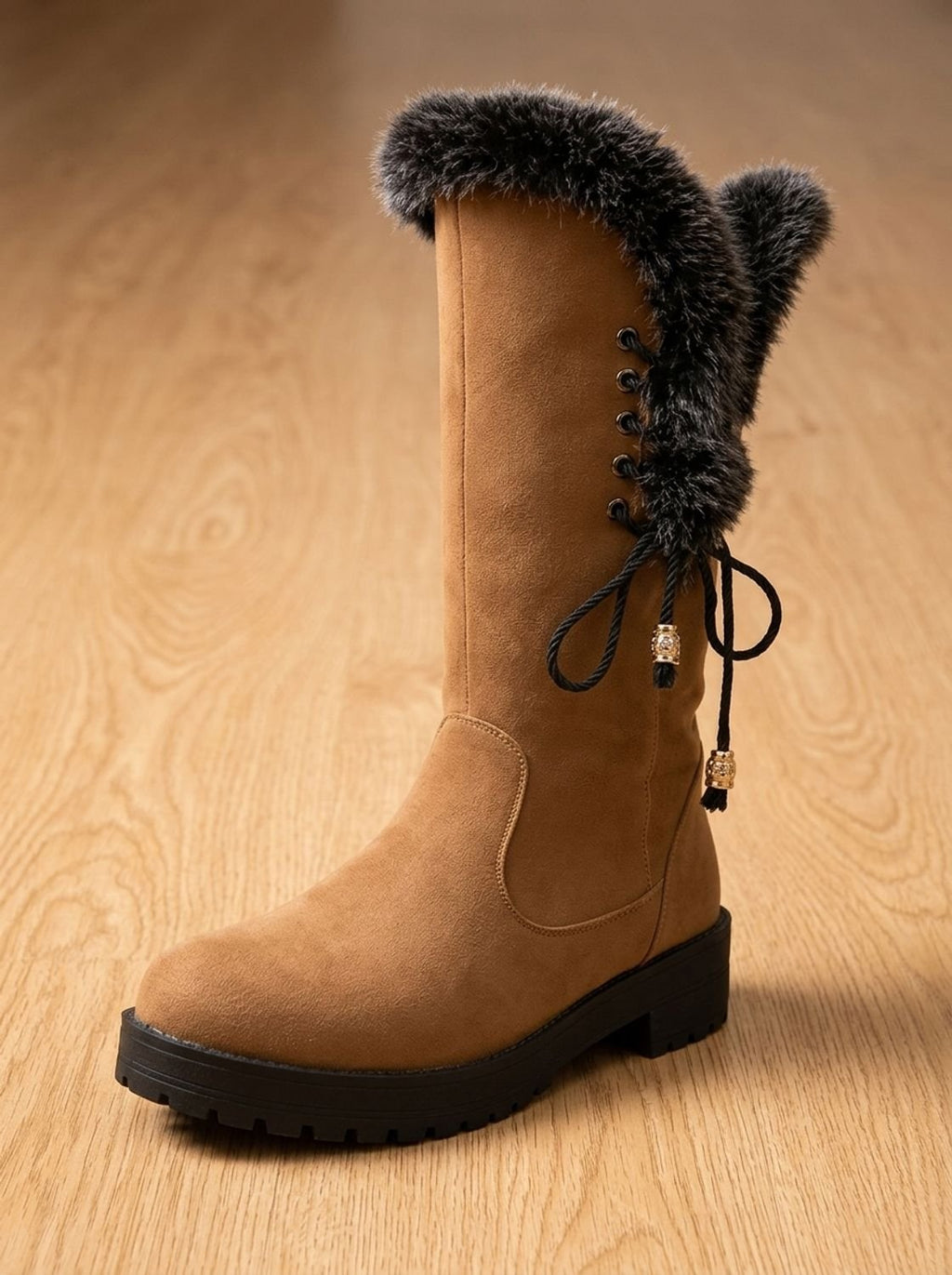 Women's Suede-Look Knee-High Snow Boots with Lug Sole
