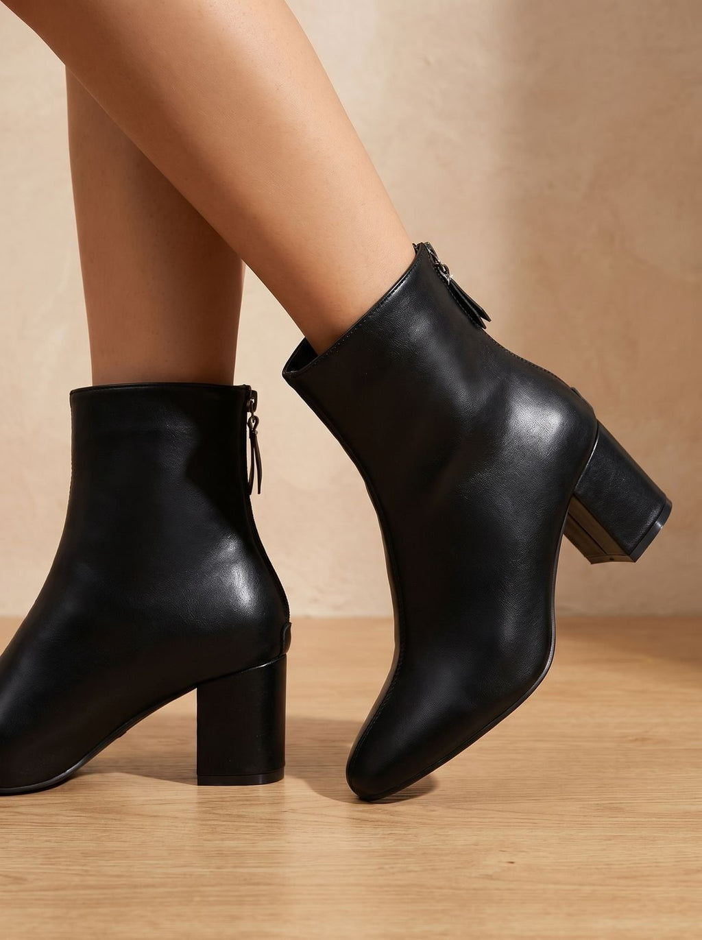 Women's Faux Leather Pointed Toe Block Heel Ankle Boots