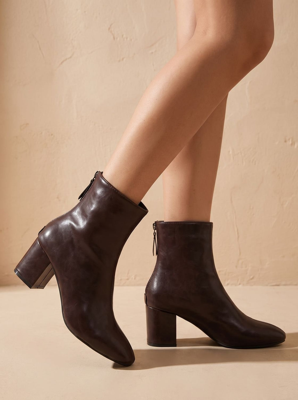 Women's Faux Leather Pointed Toe Block Heel Ankle Boots