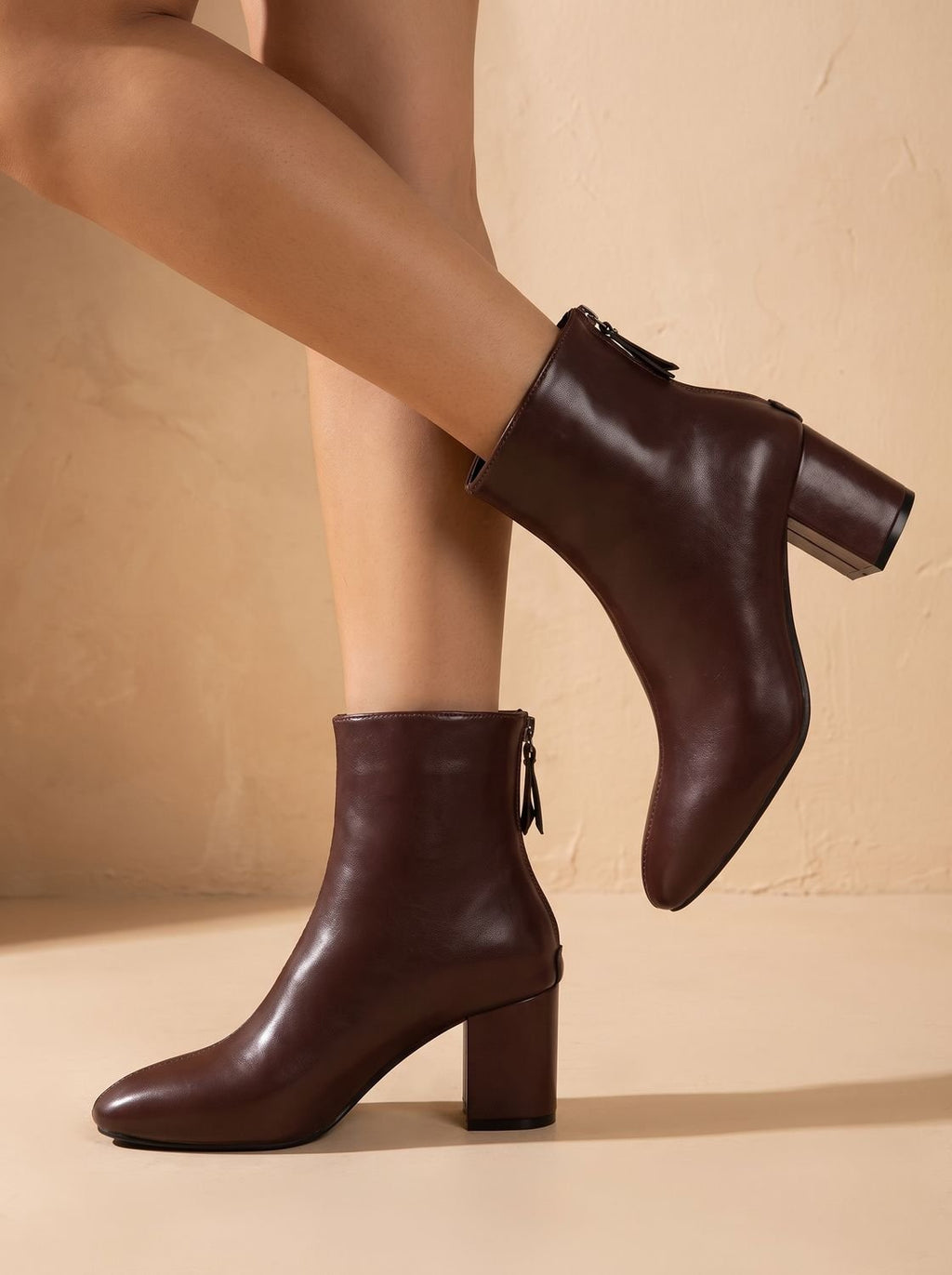 Women's Faux Leather Pointed Toe Block Heel Ankle Boots