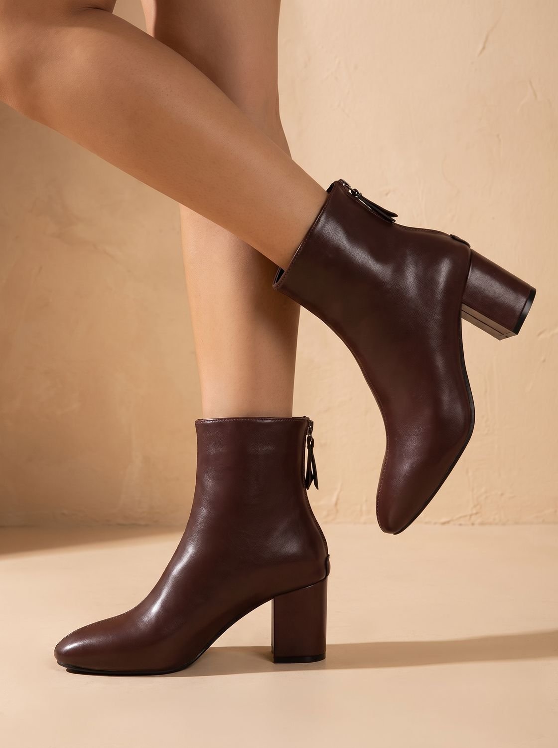 Women's Faux Leather Pointed Toe Block Heel Ankle Boots