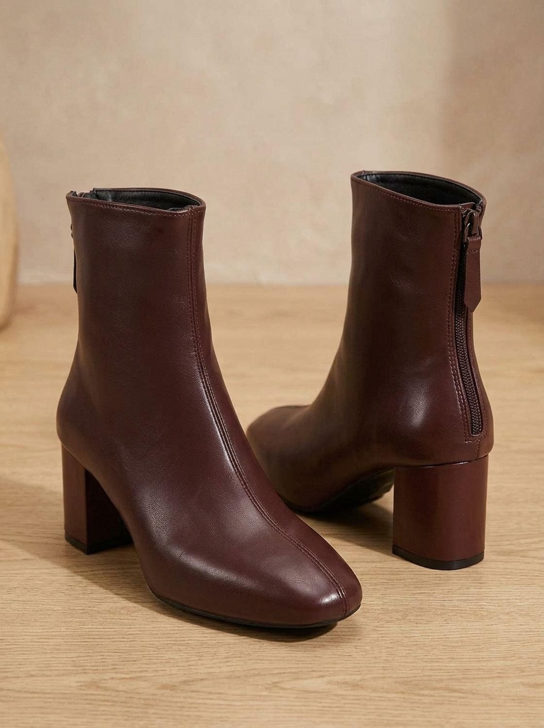 Women's Faux Leather Pointed Toe Block Heel Ankle Boots - Red