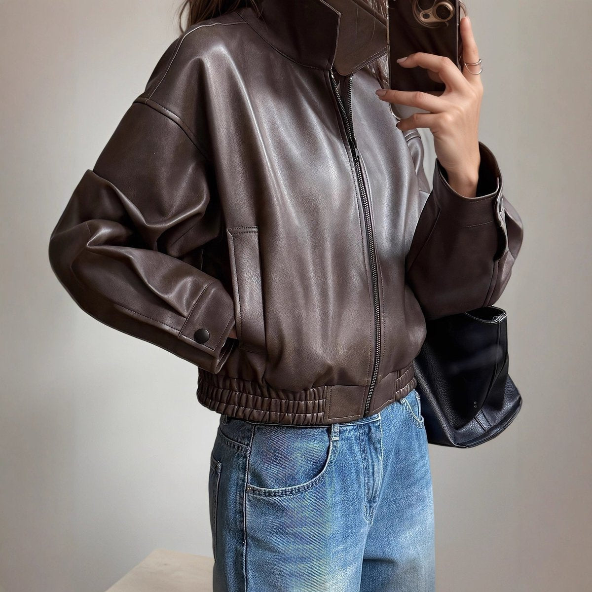 Women's Faux Leather Bomber Jacket