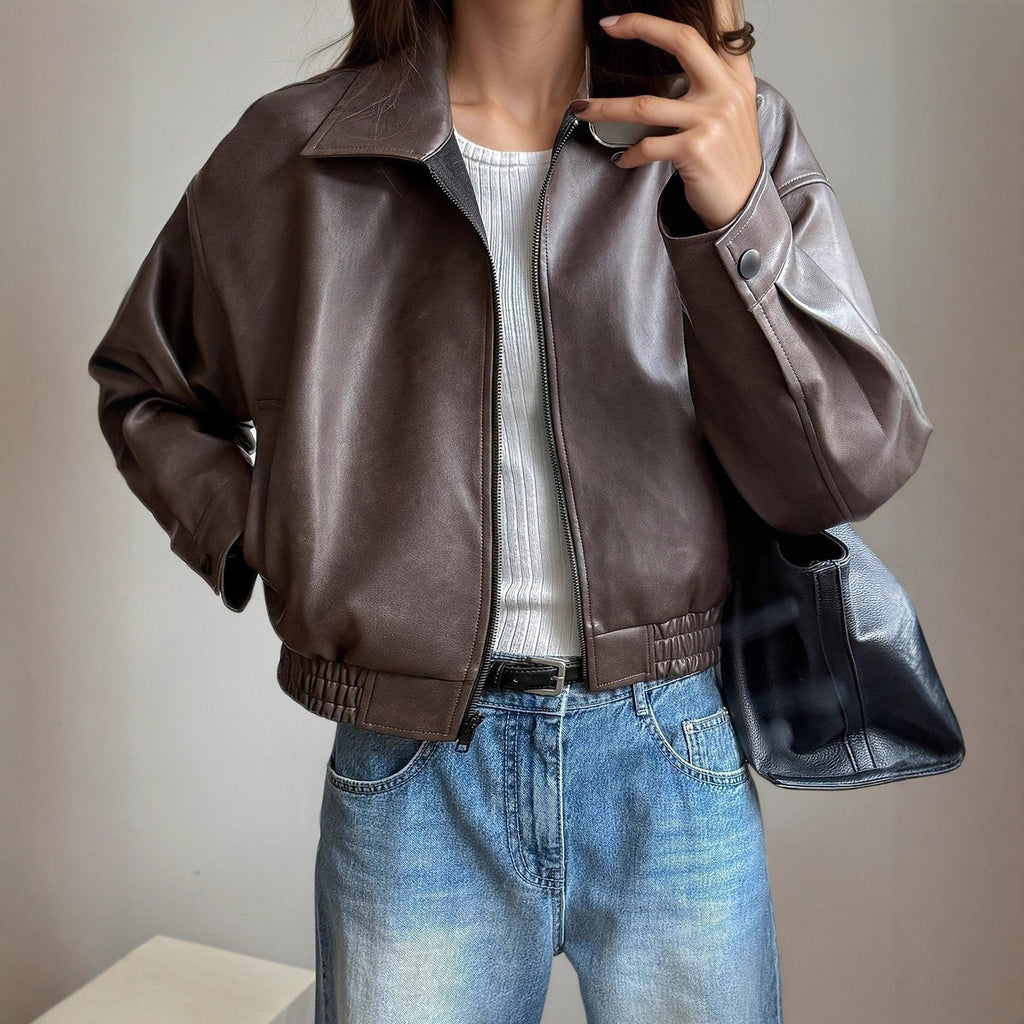 Women's Faux Leather Bomber Jacket