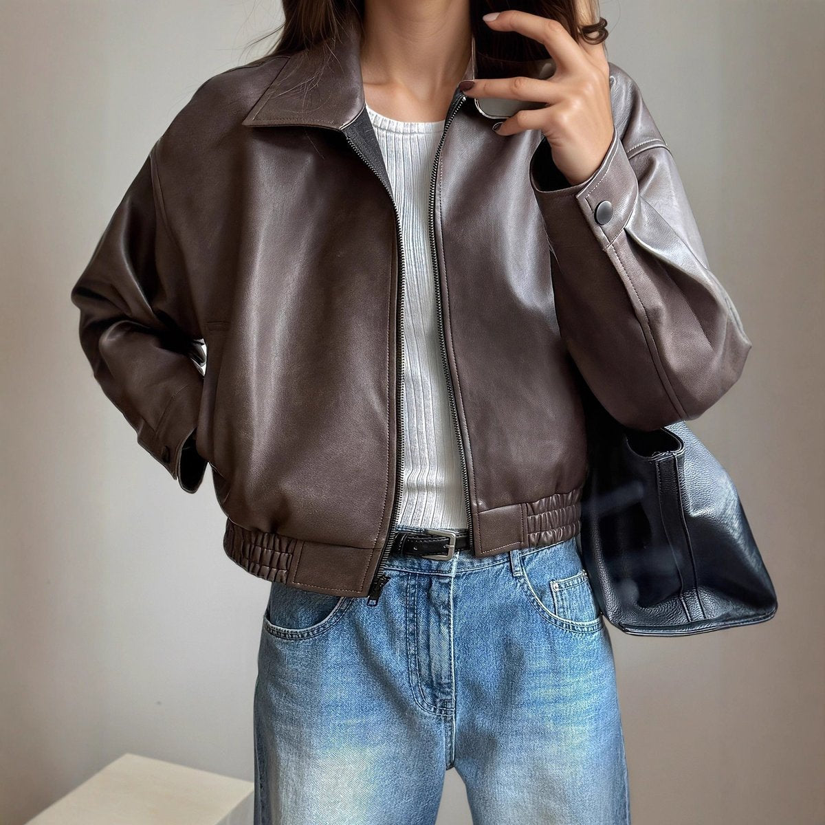 Women's Faux Leather Bomber Jacket