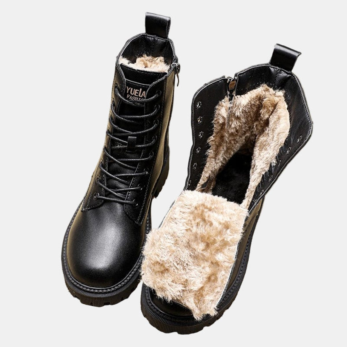 Women's Faux Leather Lace-Up Fleece-Lined Combat Ankle Boots