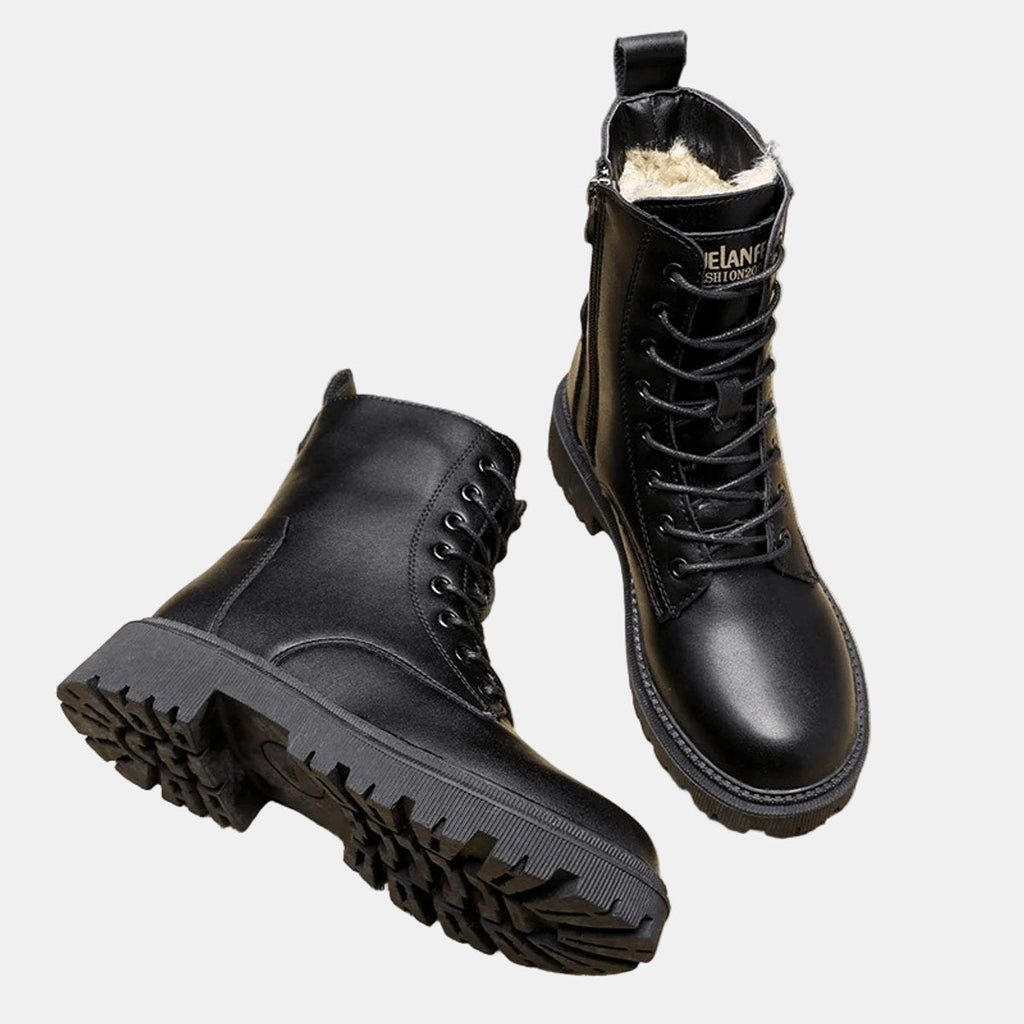 Women's Faux Leather Lace-Up Fleece-Lined Combat Ankle Boots