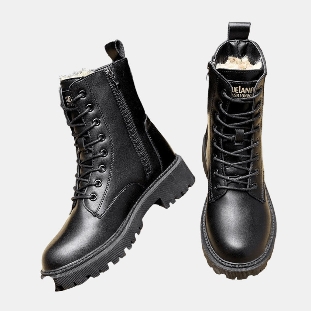 Women's Faux Leather Lace-Up Fleece-Lined Combat Ankle Boots