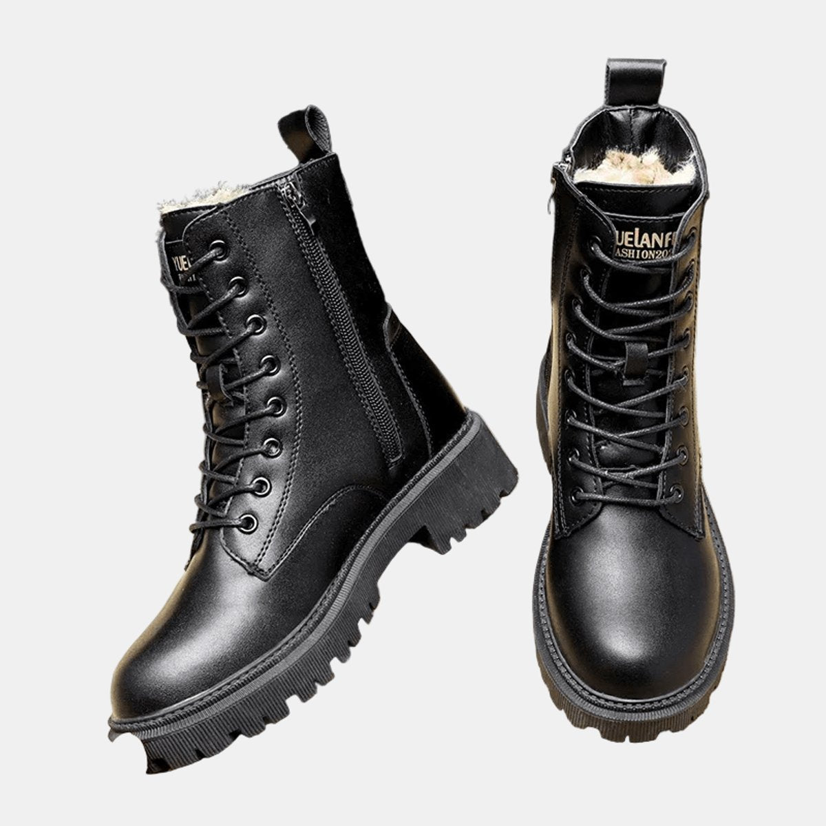 Women's Faux Leather Lace-Up Fleece-Lined Combat Ankle Boots