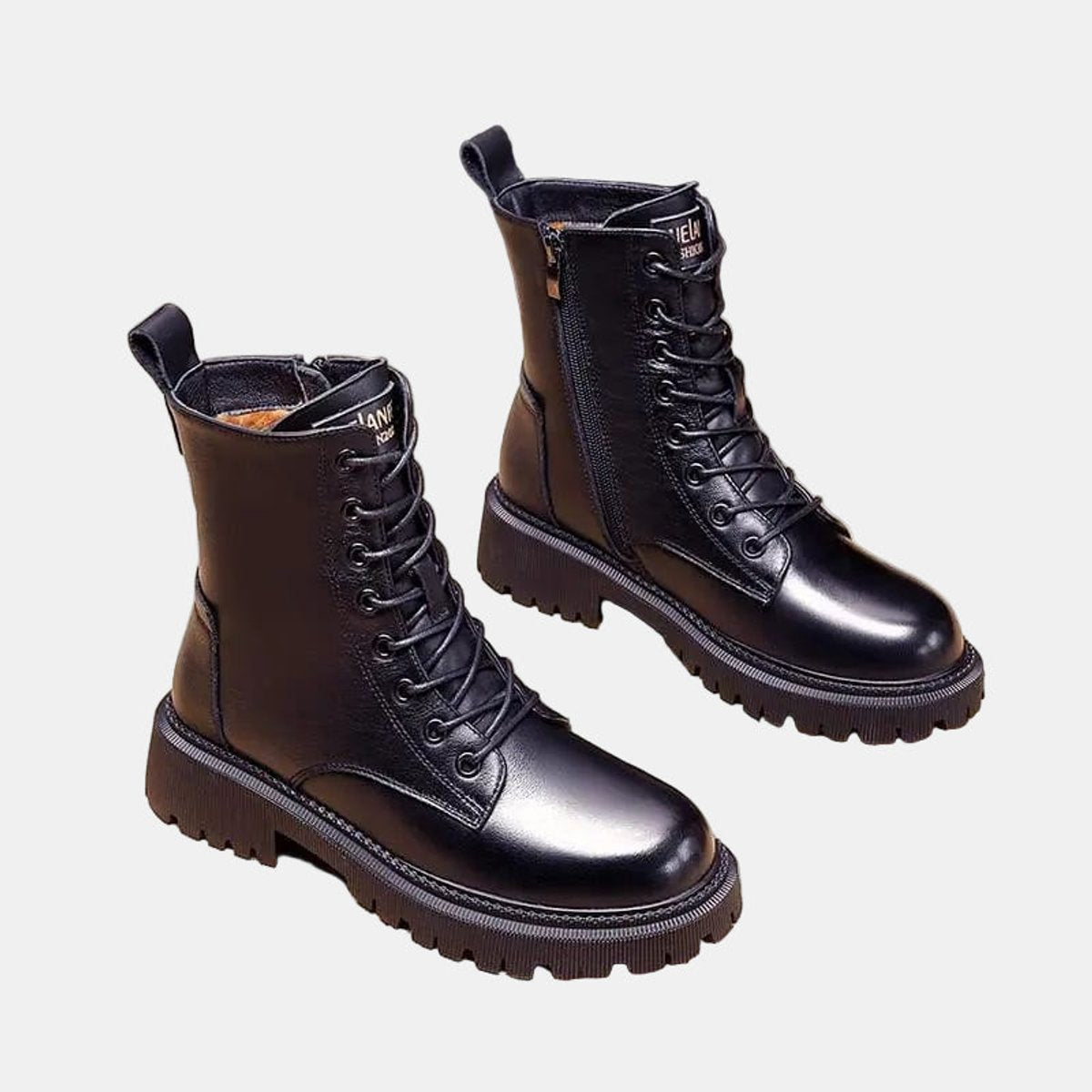 Women's Faux Leather Lace-Up Fleece-Lined Combat Ankle Boots