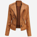 Women's Fitted Faux Leather Asymmetric-Zip Moto Jacket - Camel