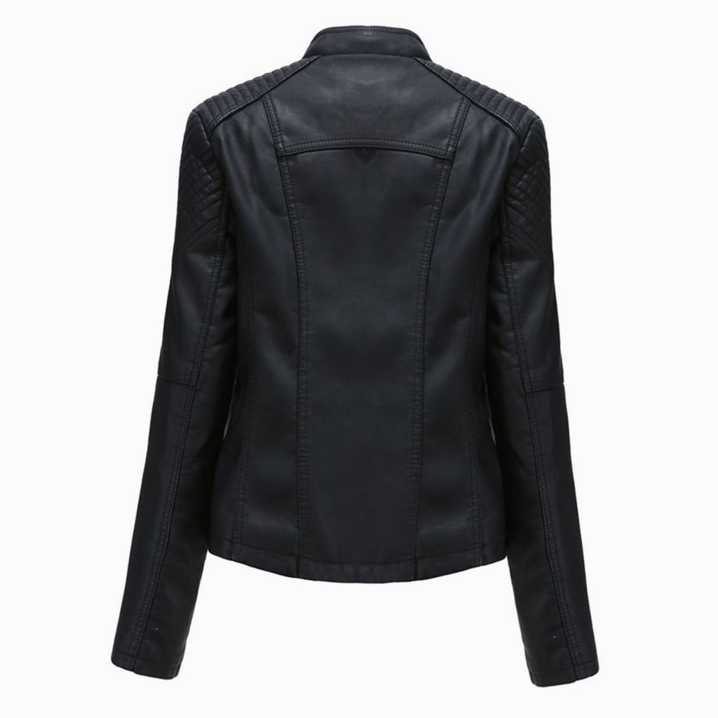 Women's Fitted Faux Leather Asymmetric-Zip Moto Jacket