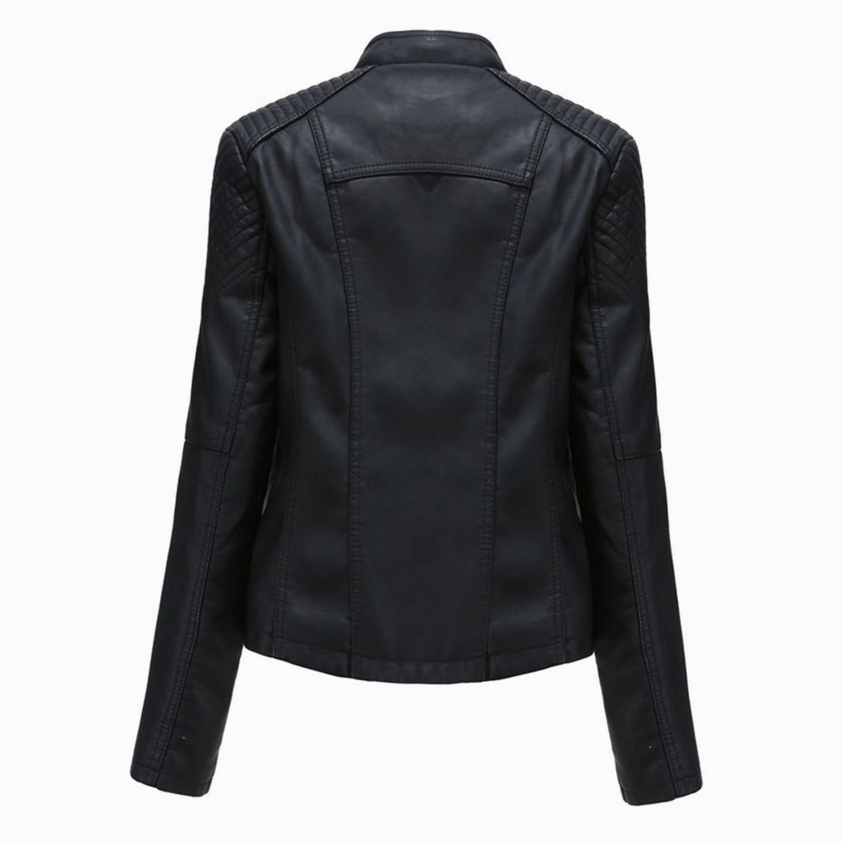 Women's Fitted Faux Leather Asymmetric-Zip Moto Jacket