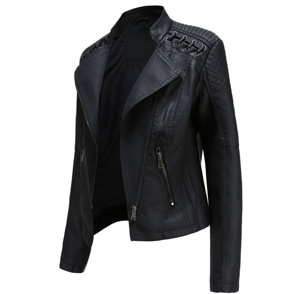 Women's Fitted Faux Leather Asymmetric-Zip Moto Jacket