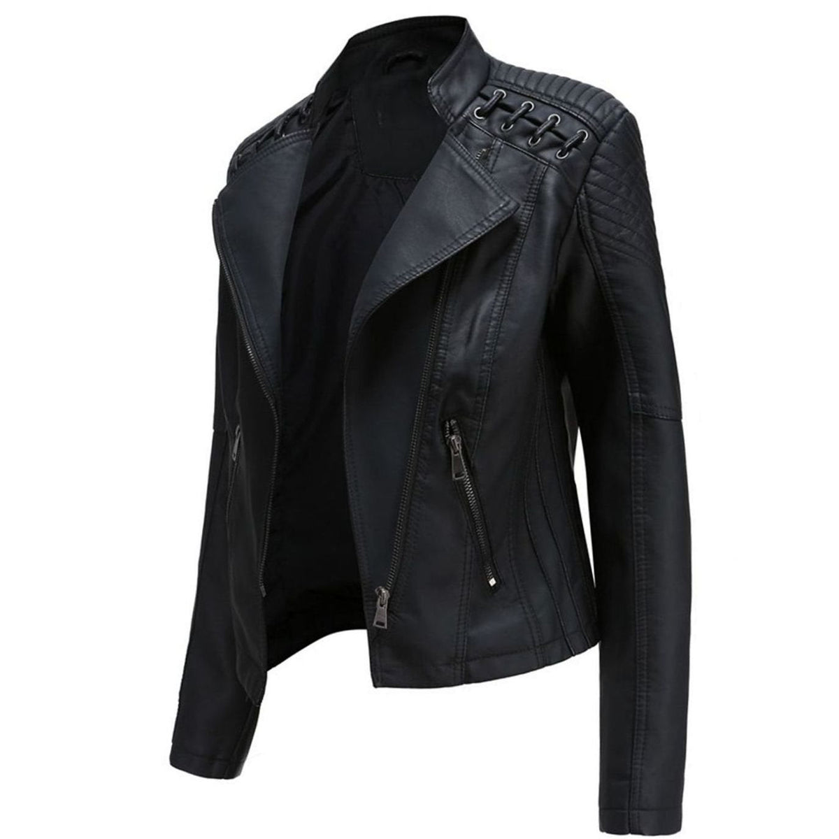Women's Fitted Faux Leather Asymmetric-Zip Moto Jacket