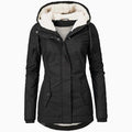 Women's Sherpa-Lined Drawstring Hood Winter Parka - Black
