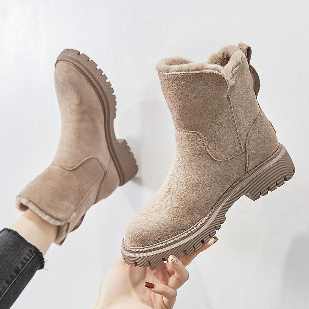 Women's Fleece-Lined Suede Slip-On Winter Ankle Boots