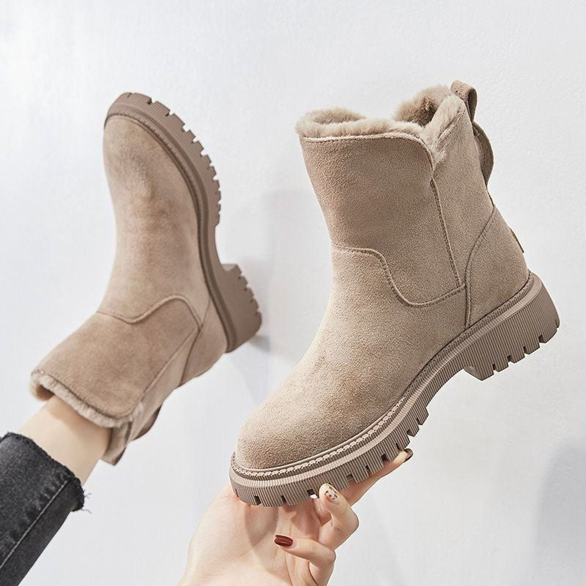 Women's Fleece-Lined Suede Slip-On Winter Ankle Boots