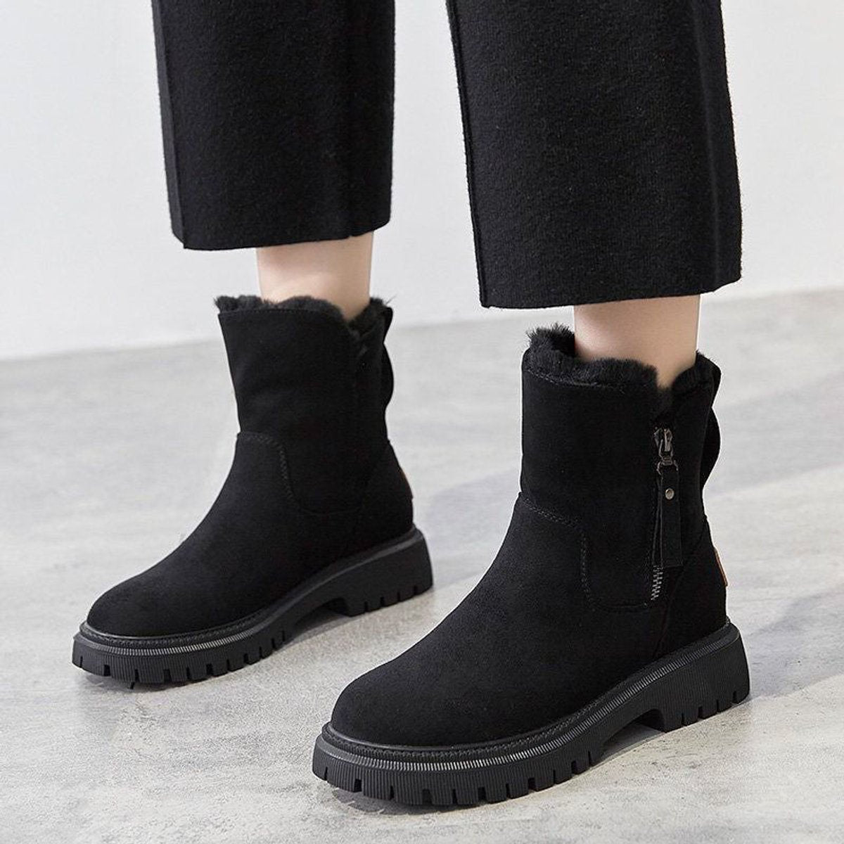 Women's Fleece-Lined Suede Slip-On Winter Ankle Boots